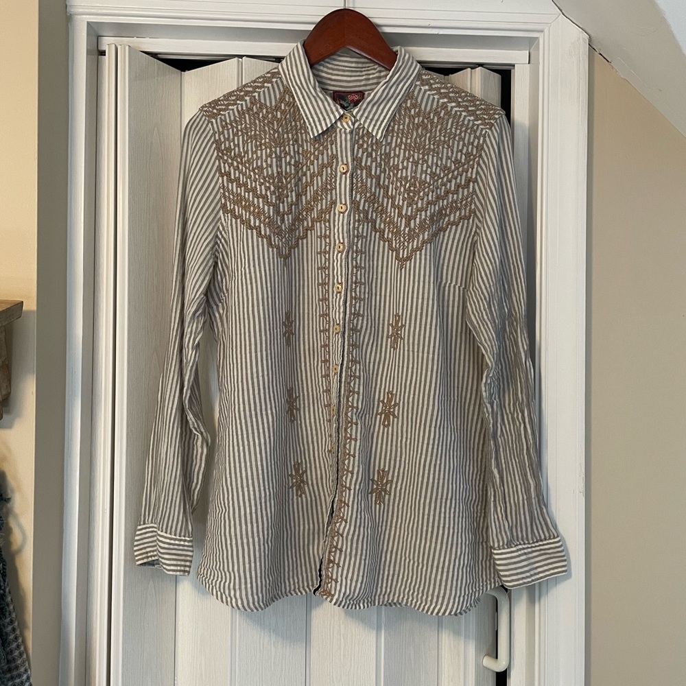 Johnny Was Striped Button Down Shirt